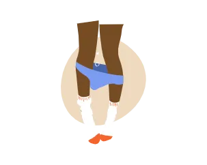 Illustration of legs and feet with socks on and underwear down representing a yeast infection